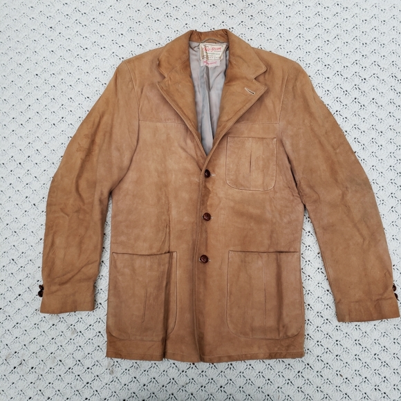 Vintage Field & Stream Leather Suede Windbreaker AquaSuede Button Front Jacket - Picture 2 of 11